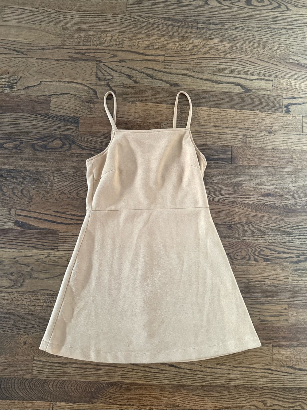 Tan Suede Spaghetti Strap A-Line Mini Dress